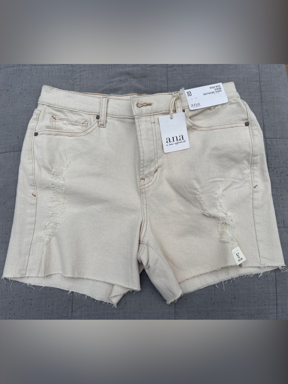 a.n.a Cream Distressed Raw Hem Denim Shorts